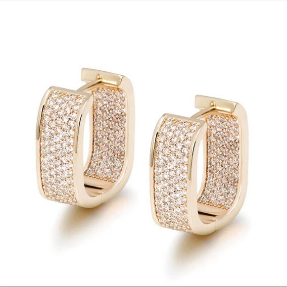 Mirco pave CZ Sparkly Earring hoop Hoops Designer Luxury New Gold Plated - Picture 1 of 15